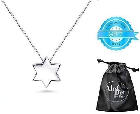 Alef Bet by Paula Solid Sterling Silver Star of David Necklace for Women | Minimalist Magen David Pendant with Hollow Center | Dainty Jewish Faith Jewelry