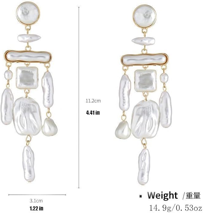 Statement Pearl Dangle Earrings,Gold and Large Pearl,Luxury Chandelier Organic Style Earrings