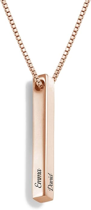 OAK & LUNA - Personalized Pillar Bar Necklace with Diamond Options - Custom Inscription Engraved Pendant - Up to 4 Names - Jewelry Gift for Women, Her, Mother For Mother's Day, Christmas