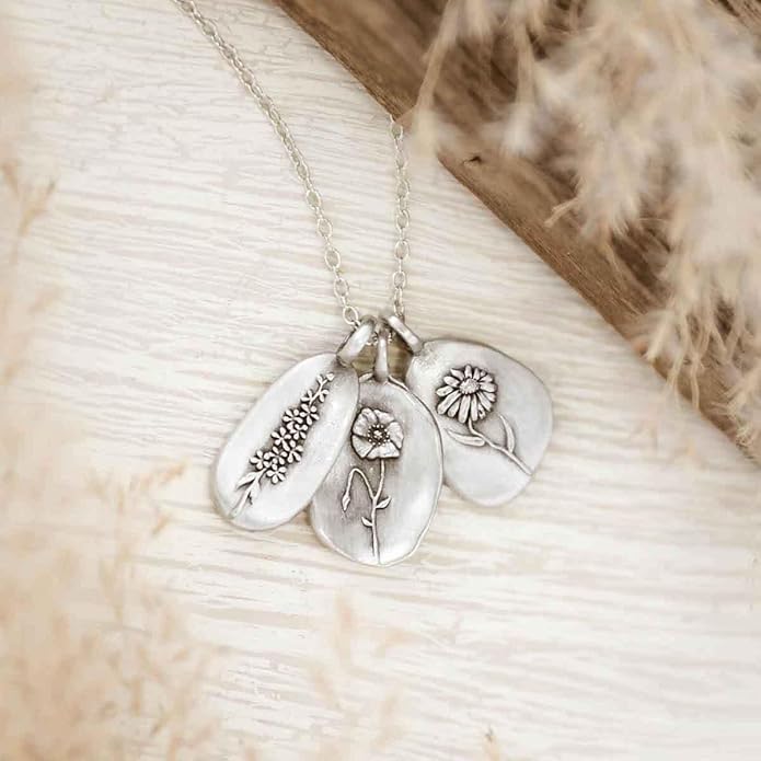 LISA LEONARD DESIGNS Pewter Birth Flower Pendant Necklace Minimalist Jewelry Necklaces For Women Gift For Her Dainty Necklaces