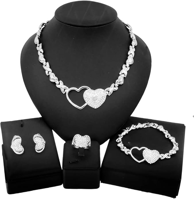 Gold Jewelry Set 18K Gold Accessories for Women Jewelry Set Wedding Bridal Fashion Jewelry Sets Women Accessories Bracelets Earrings and Rings Sweetheart Gifts