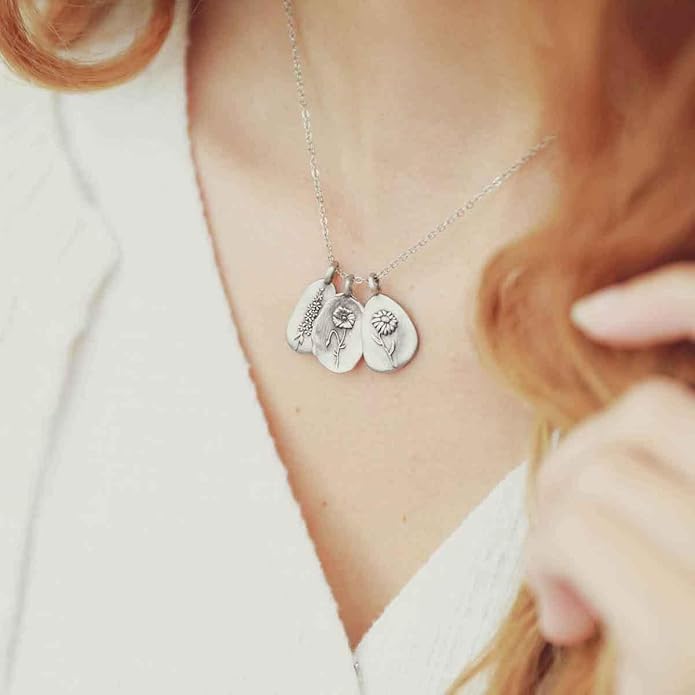 LISA LEONARD DESIGNS Pewter Birth Flower Pendant Necklace Minimalist Jewelry Necklaces For Women Gift For Her Dainty Necklaces