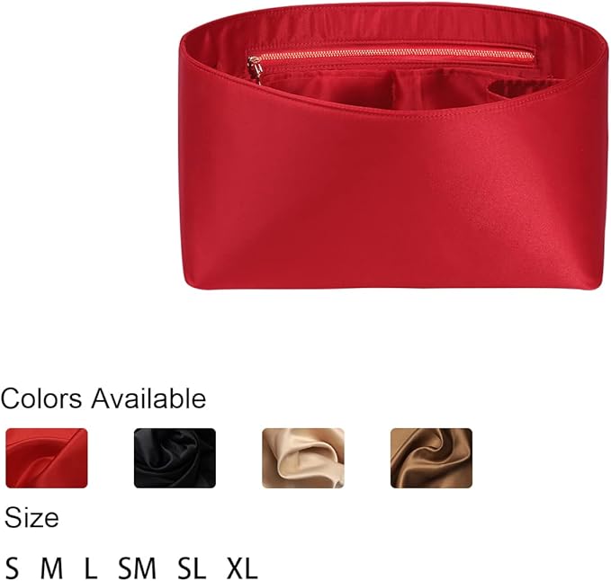 ZTUJO Purse Organizer Insert For Handbags, Silk Purse Organizer with Zipper, Silky Smooth, Bag Organizer For Speedy Neverfull Tote,onthego,Artsy, 6 Sizes(Small, Silky Red)