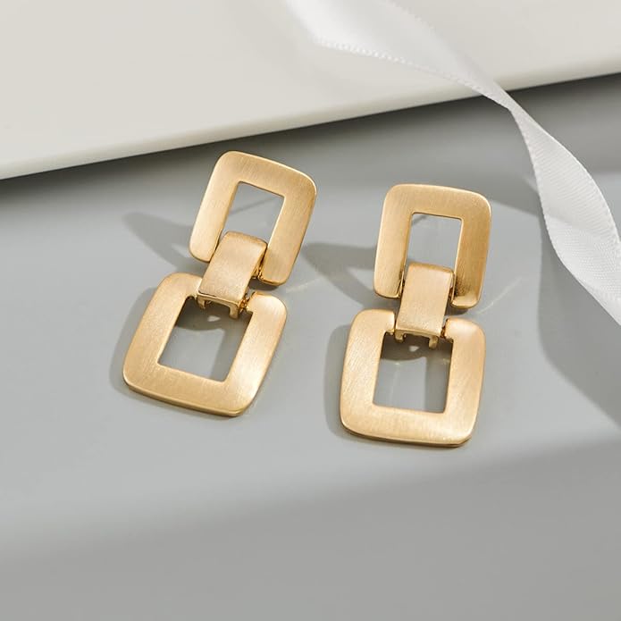 MUYAN Gold Silver Geometric Drop Dangle Earrings for Women Brushed Link Square Dangle Earrings Trendy Jewelry