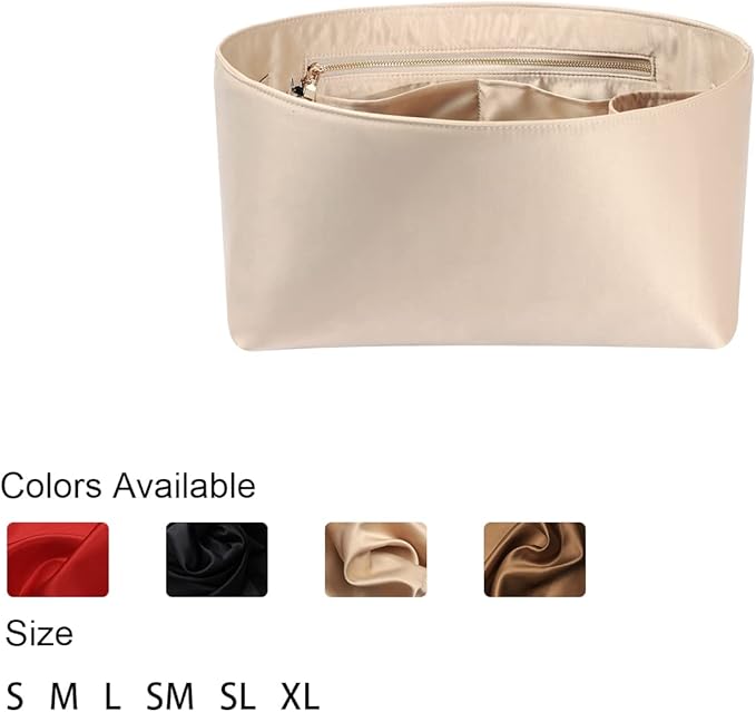 ZTUJO Purse Organizer Insert For Handbags, Silk Purse Organizer with Zipper, Silky Smooth, Bag Organizer For Speedy Neverfull Tote,onthego,Artsy, 6 Sizes (XL,Silky Beige)