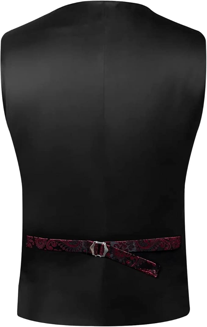 DiBanGu Mens Paisley Suit Vest Silk Jacquard Waistcoat and Necktie Set Formal Shawl Collar Dress Vest 7PCS for Wedding Party