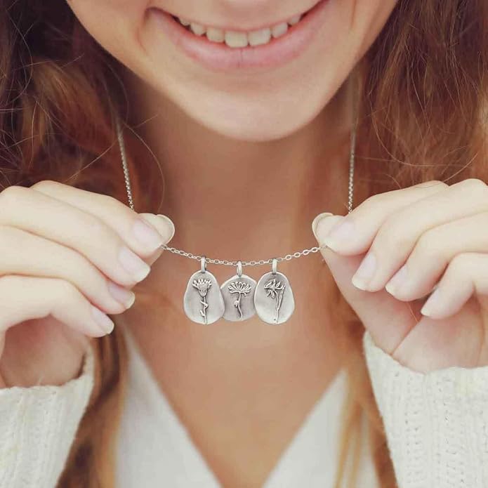 LISA LEONARD DESIGNS Pewter Birth Flower Pendant Necklace Minimalist Jewelry Necklaces For Women Gift For Her Dainty Necklaces