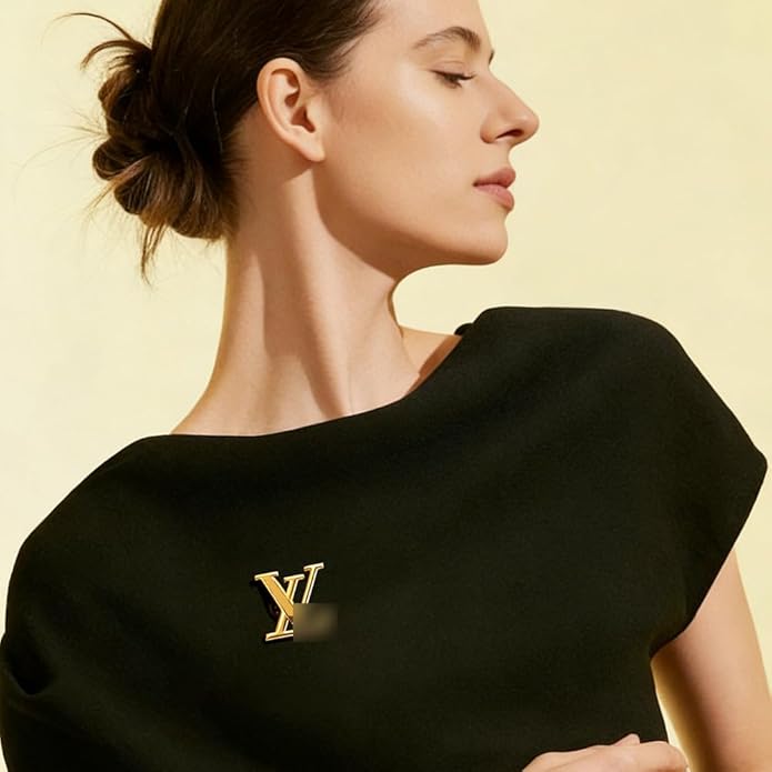 Gold Luxury Designer Inspired Monogram Logo Brooch Pin, Fashion Accessory Jewelry