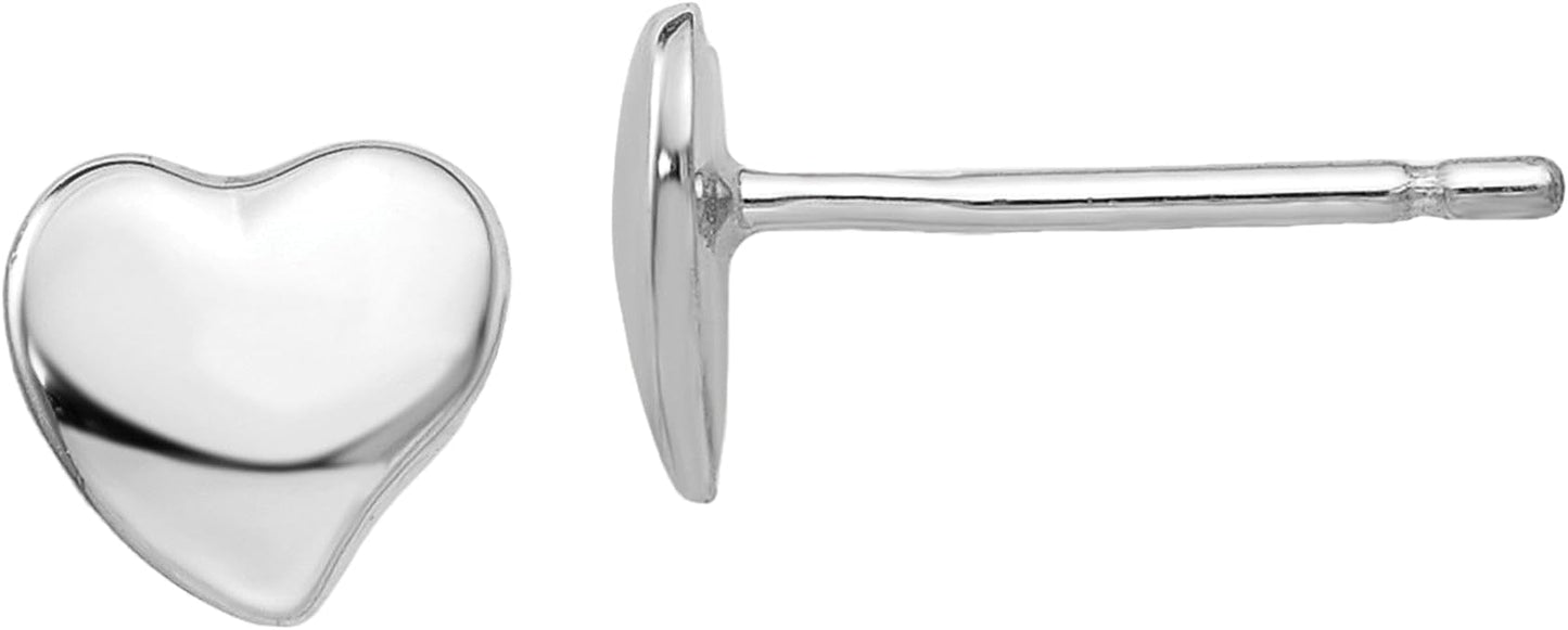 14K White Gold Heart Stud Earrings Polished Button Small Delicate Minimalist Fine Jewelry for Women Gift Birthday Anniversary