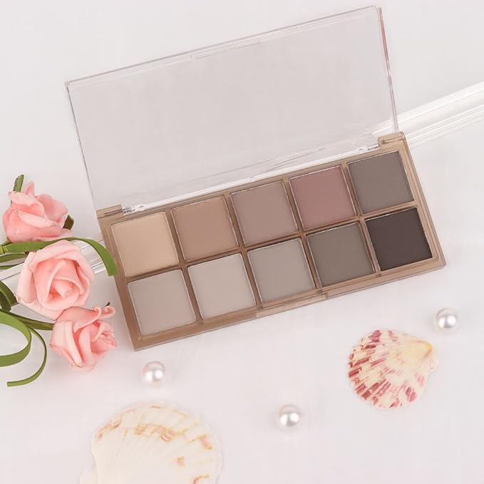 evpct 10 Colors Matte Nude Eye Shadow Palette Makeup for Older Women, Nude Brown Pink Cocoa Taupe Mauve Neutral Matte Cream Smokey Mini Eyeshadow Palette for Blue Green Eyes, Contour Makeup Palettes 4