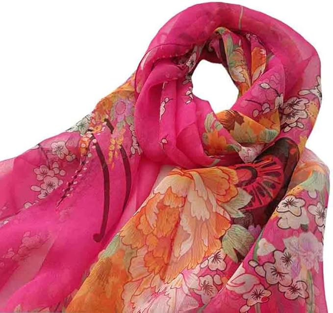 Pokeedioty Scarfs for Women Lightweight Fashion Scarves Elegant Floral Pattern Sheer Scarfs
