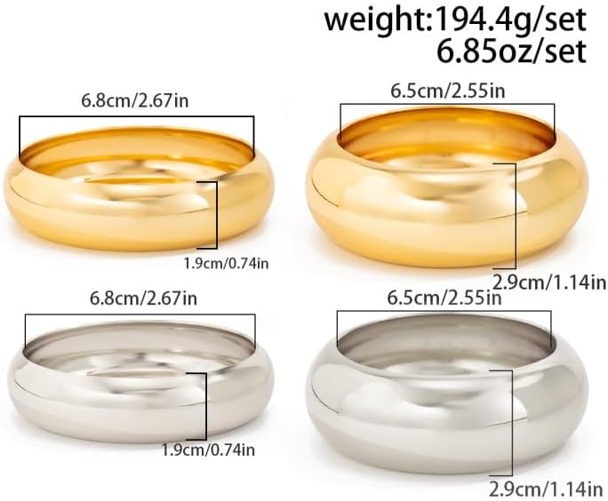 Chunky Gold Bangles Bracelets for Women Trendy Silver Stack Bracelet Minimalist Wide Bangle Jewelry