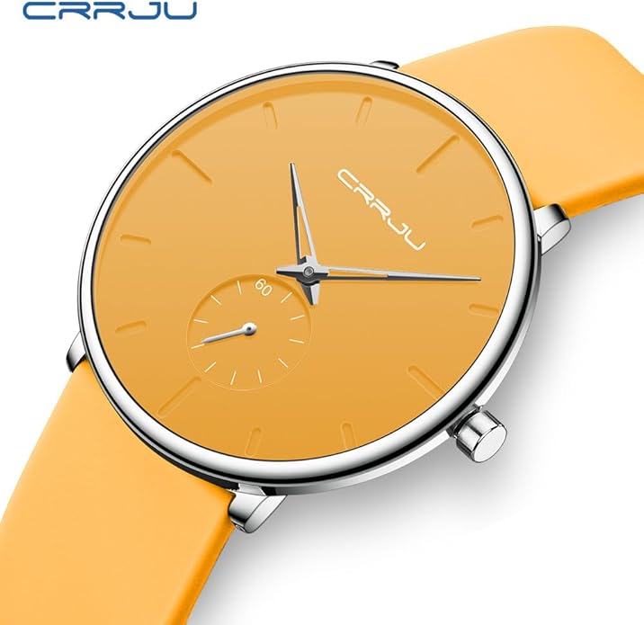 CRRJU Men’s Women Watch Casual Stylish Waterproof Quartz Unisex Wristwatches, Ultra Thin Watches for Men Women, Colorful Silicone Band