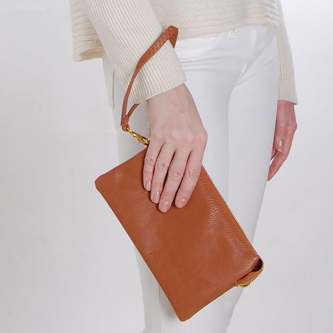 Vegan Leather Wristlet Purse for Women - Small Clutch Purse with Shoulder and Wrist Straps
