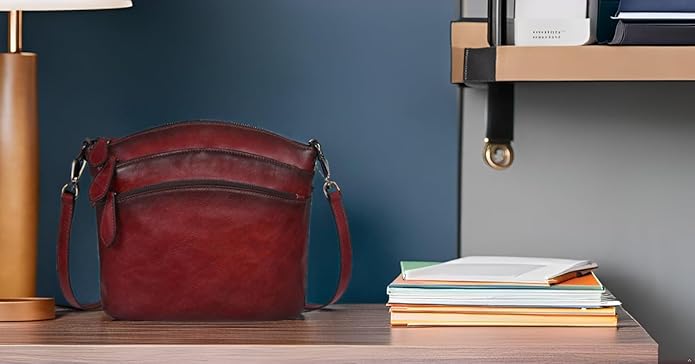 HESHE Crossbody Bags for Women Genuine Leather Purses with Multi-Pockets Vintage Ladies Small Shoulder Satchel Bag