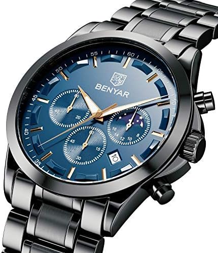 BY BENYAR Mens Watches Analog Quartz Chronograph Waterproof Wrist Watches for Men Fashion Business Work Casual Sport Designer Dress Watch with Calendar Elegant Gifts for Men
