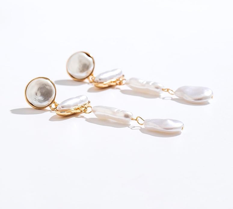 Statement Pearl Dangle Earrings,Gold and Large Pearl,Luxury Chandelier Organic Style Earrings
