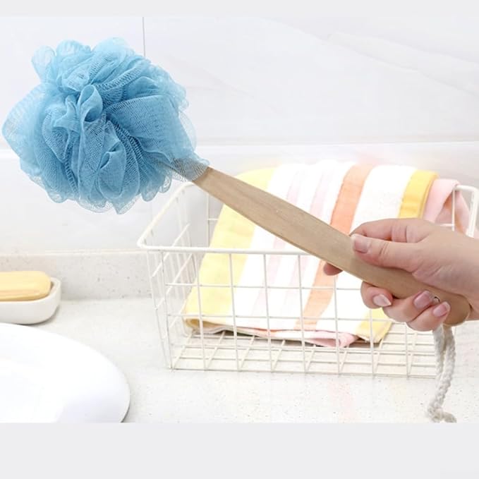 Shower Body Brush with Loofah and Long Handle for Exfoliating, Dry and Wet Brushing, Hanging Hole, Grey(Green)