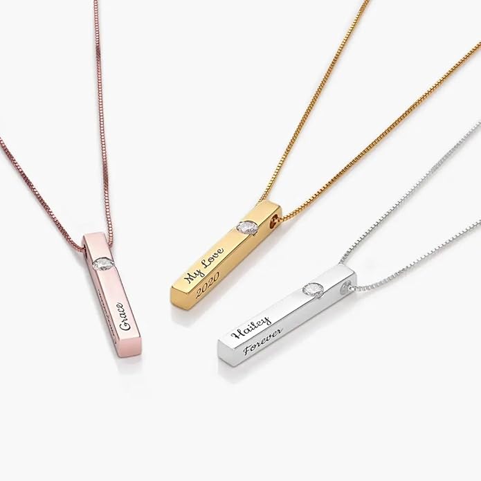 OAK & LUNA - Personalized Pillar Bar Necklace with Diamond Options - Custom Inscription Engraved Pendant - Up to 4 Names - Jewelry Gift for Women, Her, Mother For Mother's Day, Christmas