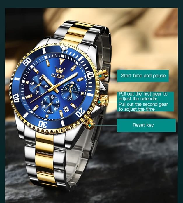 OLEVS Mens Watches Big Face Stainless Steel Waterproof Date Analog Quartz Watches Fashion BusinessWrist Watches for Men…