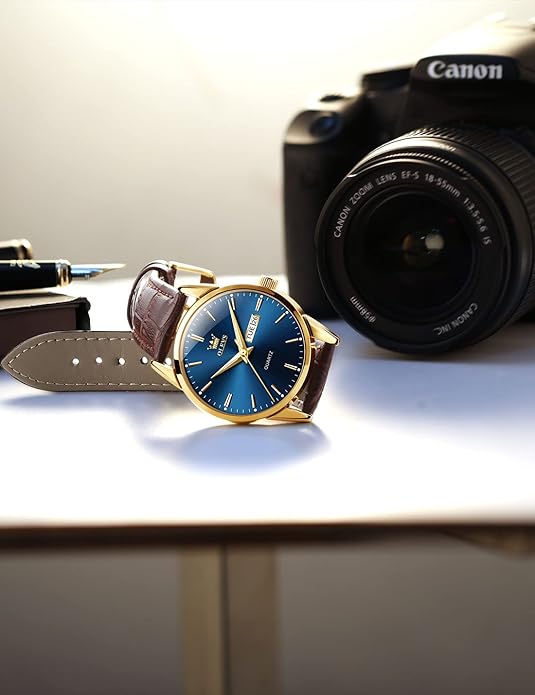 OLEVS Mens Watches, Casual Leather Watches for Men Easy to Read Quartz Number Watch with Date Waterproof Blue/Black/Silver Face Men's Wrist Watches…