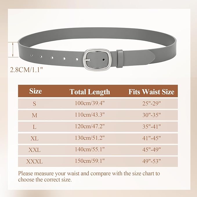 WHIPPY Women Leather Belt Casual Fashion Gold Buckle Leather Waist Belt for Jeans Pants Dresses Chic Ladies Belt