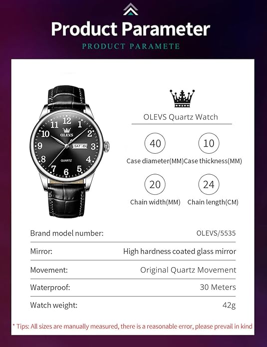 OLEVS Mens Watches, Casual Leather Watches for Men Easy to Read Quartz Number Watch with Date Waterproof Blue/Black/Silver Face Men's Wrist Watches…