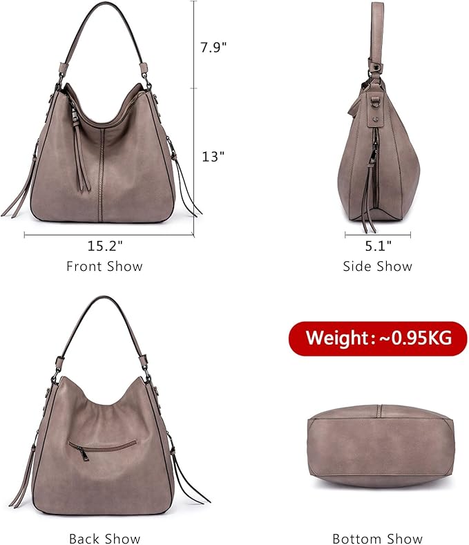 Realer Hobo Crossbody Bags for Women Designer Faux Leather Hobo Handbags Retro Large Size Shoulder Bag Bucket Purse