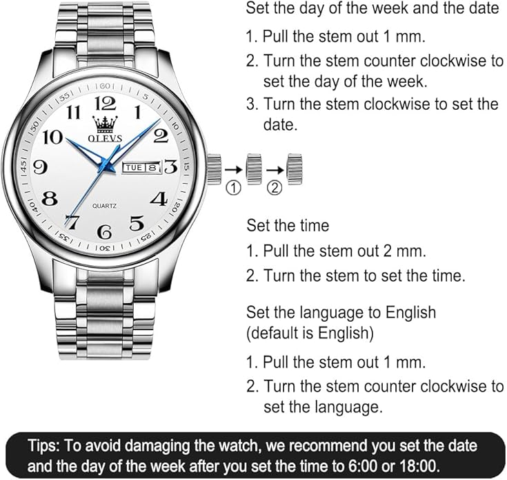 Men's Casual Stainless Steel Watch, Big Face Easy to Read Analog Quartz Watch with Day and Date, Classic Waterproof Diamond Roman Arabic Numerals Dial Dress Watch for Men, Gold Silver Black Band