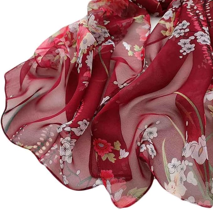 Pokeedioty Scarfs for Women Lightweight Fashion Scarves Elegant Floral Pattern Sheer Scarfs