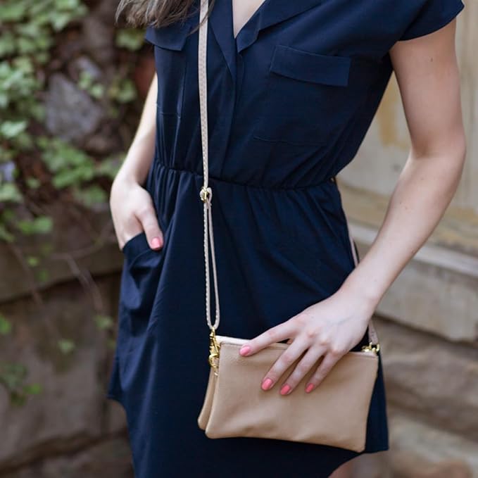 Vegan Leather Wristlet Purse for Women - Small Clutch Purse with Shoulder and Wrist Straps