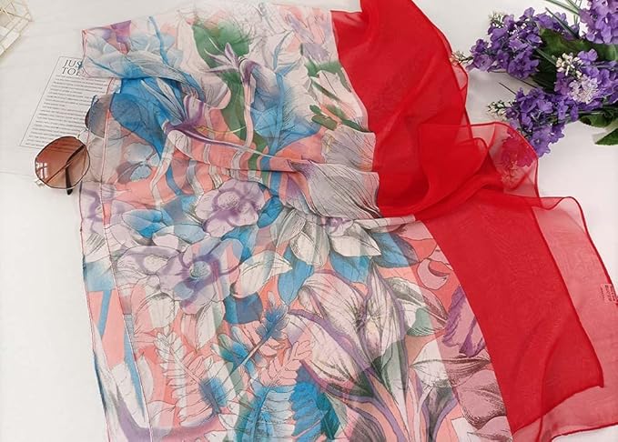 Pokeedioty Scarfs for Women Lightweight Fashion Scarves Elegant Floral Pattern Sheer Scarfs