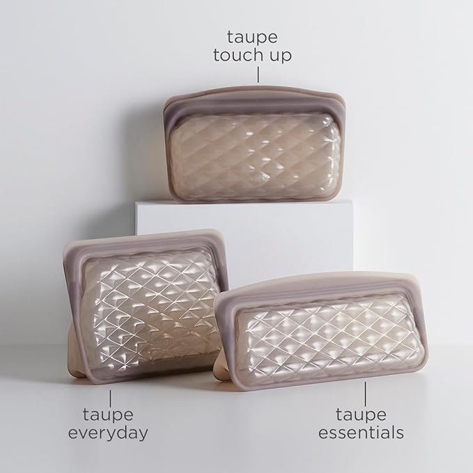 Stasher Premium Silicone Reusable Makeup Everyday Bag, Taupe, Beauty & Travel Toiletry Bag, Storage Bag Organizer, Dishwasher & Heat Safe, TSA Friendly, BPA Free, Leak-free, Eco Friendly, 26 Oz