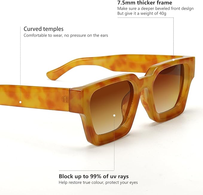 Trendy Square Sunglasses for Men Women Fashion Thick Rectangle Sun Glasses UV Protection Shades Designer Style