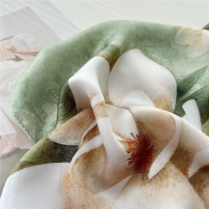 100% Mulberry Silk Scarfs for Women Floral Print Satin Long Scarf for Headscarf Hair Wraps Shawl with Gift Packed