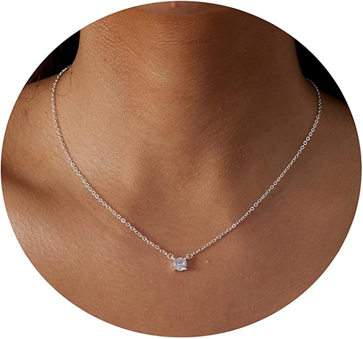 MIDEEO Christmas Gifts for Grandkids CZ Diamond Necklace for Women Dainty Layered Cubic Zirconia Solitaire Pendant Necklace Gold Plated Waterdrop Shape Square Emerald Green CZ Simulated Diamond Bridesmaid Necklace