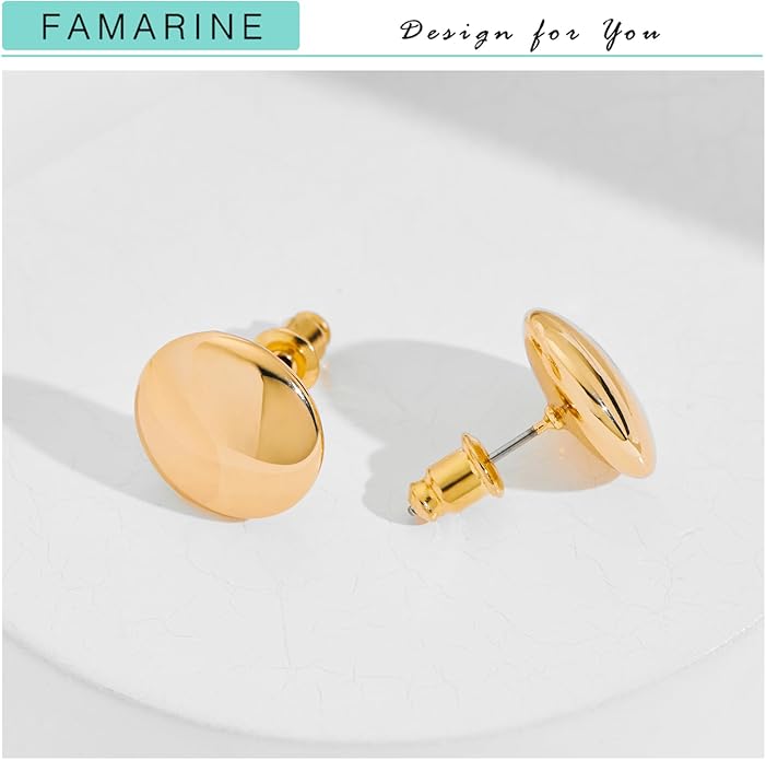 FAMARINE Dot Earrings Gold Silver Stud Earrings for Women Flat Round Earring Minimalist Earring