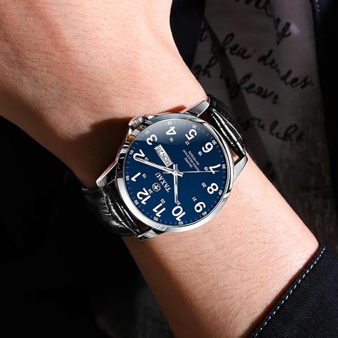 Watches for Men Luxury Analog Waterproof Classic Leather Large Face Simple Easy Read Quartz Minimalist Dress Day Date Quartz Mens Watches
