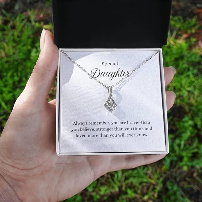 VIRAGIL To My Daughter Gift Necklace From Dad or Mom - Badass Daughter Jewelry With Heartfelt Message & Elegant Box