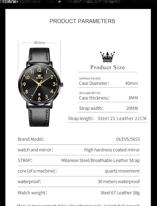 OLEVS Mens Watches, Casual Leather Watches for Men Easy to Read Quartz Number Watch with Date Waterproof Blue/Black/Silver Face Men's Wrist Watches…