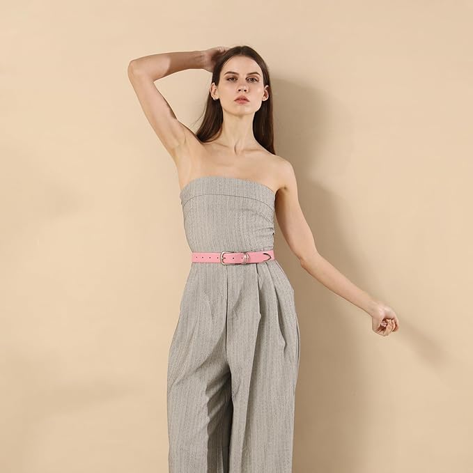 Women's Leather Belts with Gold Buckle Fashion Leather Waist Belt Elegant Ladies Belts for Jeans Dress & Casual Wear