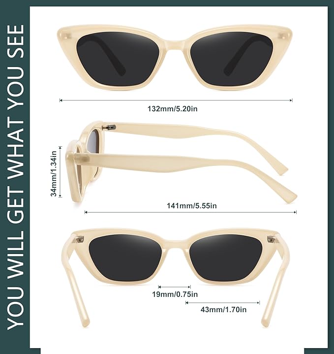 WOWSUN Small Cat Eye Sunglasses Womens Retro Narrow Trendy Polarized Sunglasses