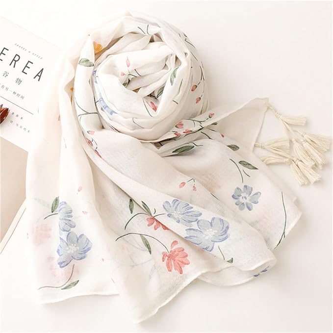 Yeieeo Boho Scarf for Women Lightweight Floral Printed Scarf Fall Winter Fashion Fringed Shawl