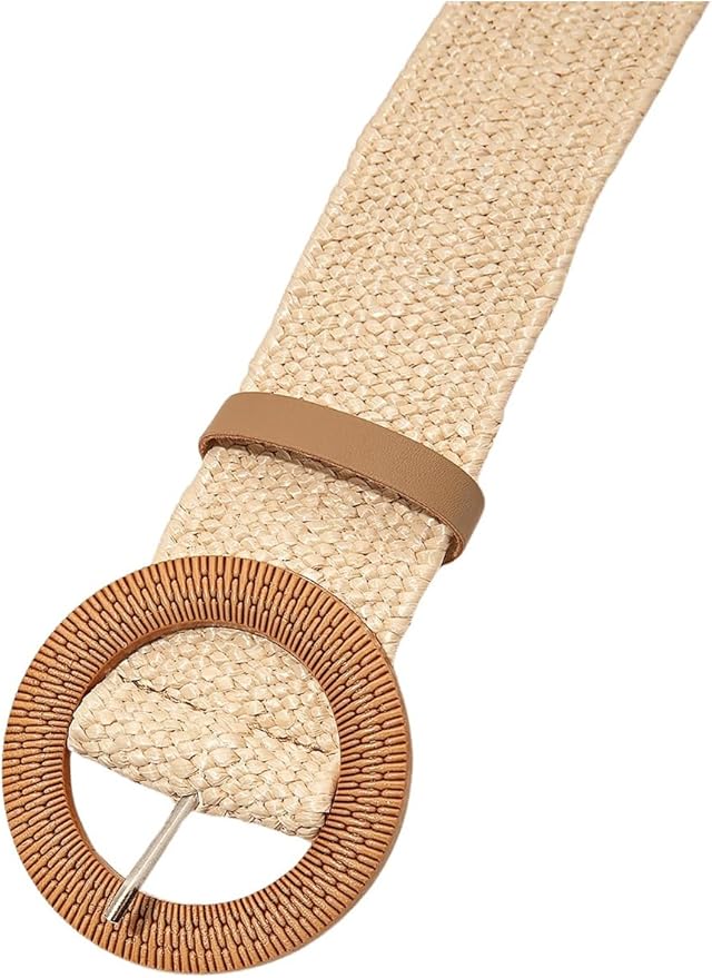 Verdusa Women's Western Belt Cowgirl Boho Straw Belts Round Buckle Elastic Waist Belt