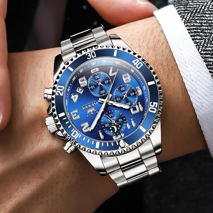 OLEVS Mens Watches Big Face Stainless Steel Waterproof Date Analog Quartz Watches Fashion BusinessWrist Watches for Men…