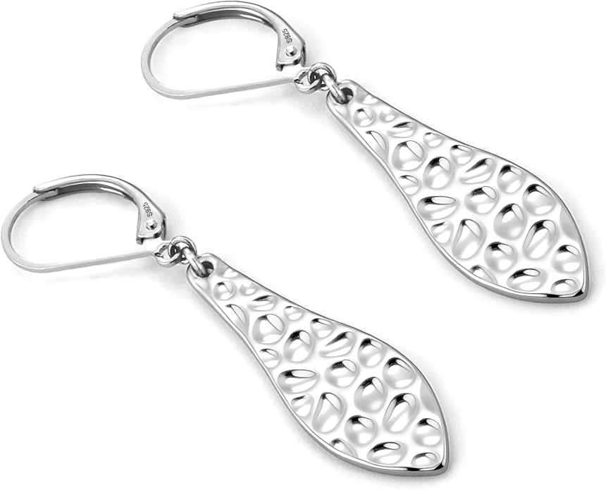 ALEXCRAFT 925 Sterling Silver Dangle Earrings for Women, 14K Gold Plated French Leverback Earrings, Hypoallergenic Lightweight Statement Hammer Square Bar Long Drop Earing for Women Trendy Jewelry