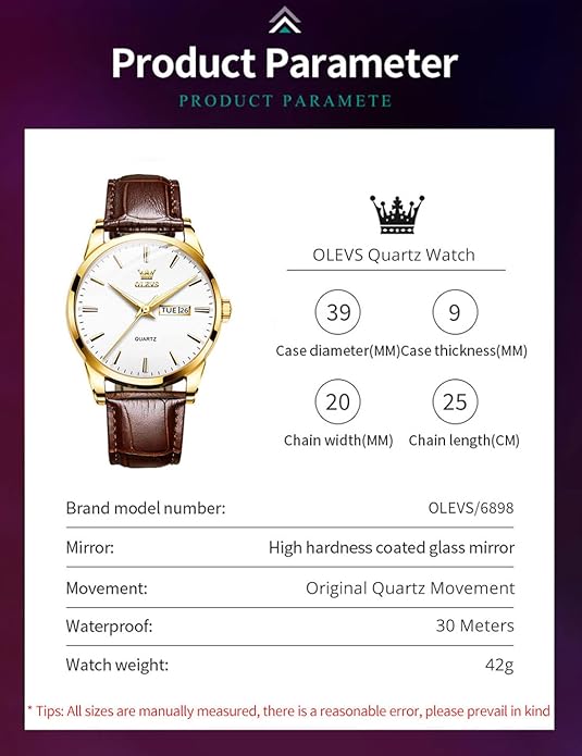 OLEVS Mens Watches, Casual Leather Watches for Men Easy to Read Quartz Number Watch with Date Waterproof Blue/Black/Silver Face Men's Wrist Watches…