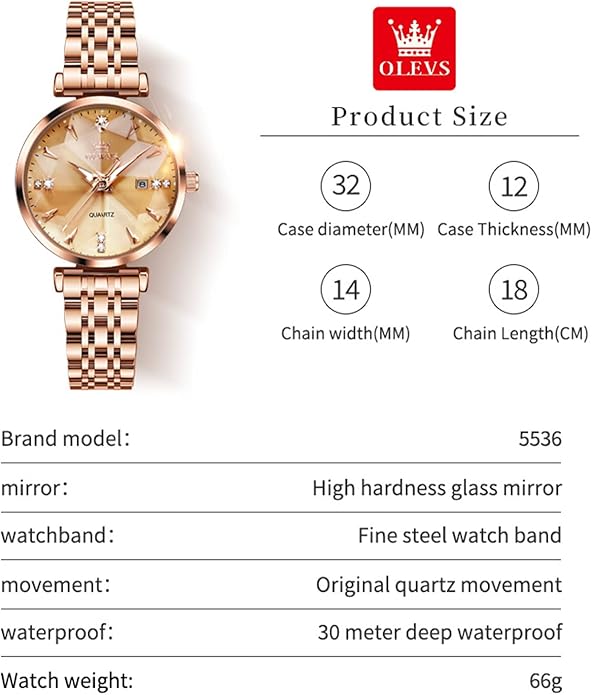 OLEVS Women Watches Simple Dress Ladies Watch Rose Gold Stainless Steel Watch Waterproof Quartz Date Luxury Diamond Small Wristwatch Fashion Analog Female Reloj Mujer Blue White Green Red Yellow Face