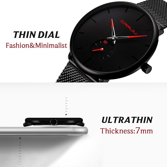 Mens Watches Ultra-Thin Minimalist Waterproof - Fashion Wrist Watch for Men Unisex Dress with Stainless Steel Mesh Band