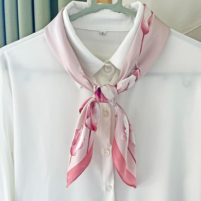 FONYVE Silk Feeling Scarf Medium Square Satin Head Scarf for Women 27.5 × 27.5 inches